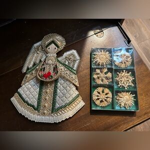 Scandinavian Handcrafted Straw Angel and Ornament Set for Christmas